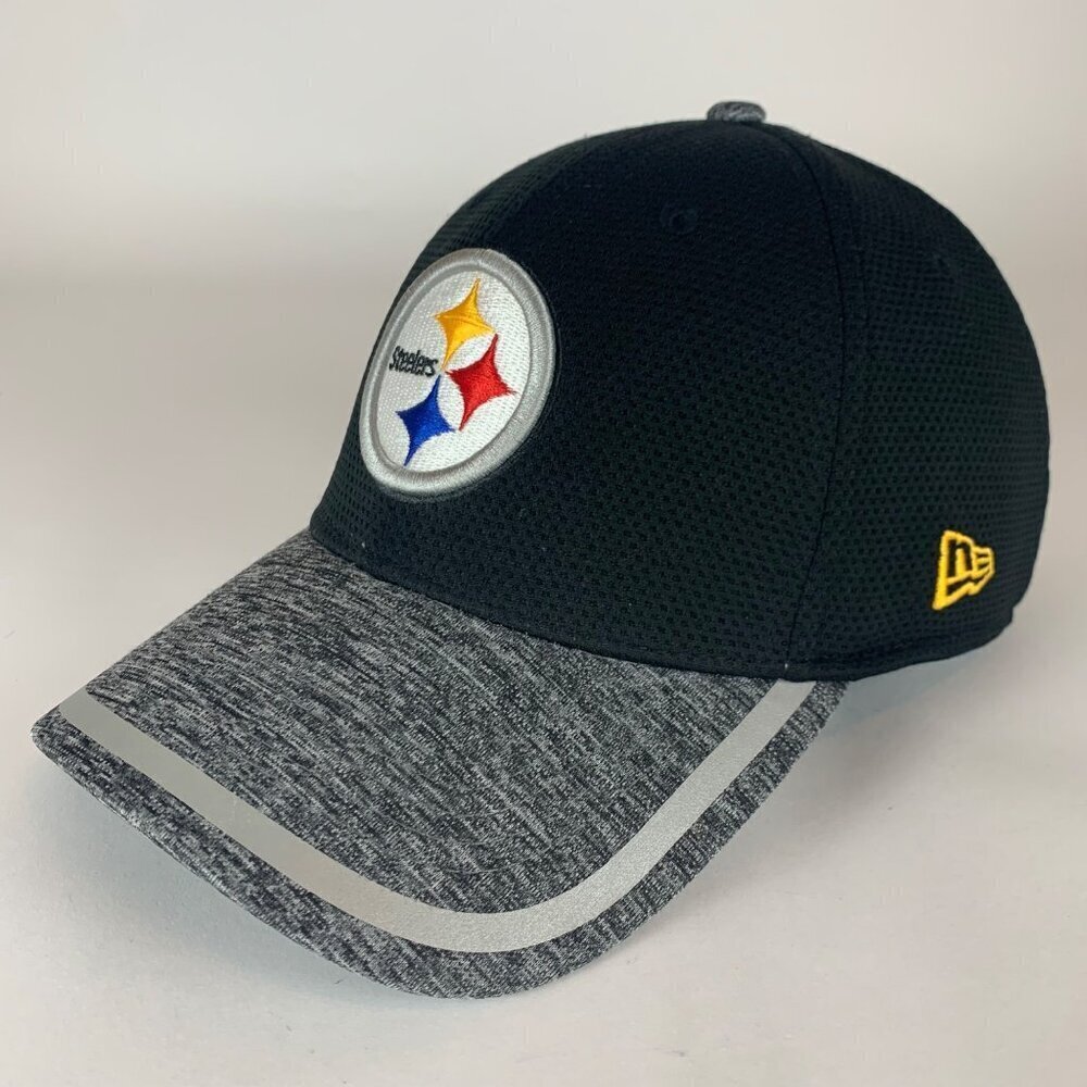 Pittsburgh Steelers NFL Black Gray New Era 39Thirty Stretch Fitted Hat Mens M/L